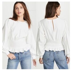 NWT KEEPSAKE the label white secure blouse, cinched waist,puffy sleeves women XS